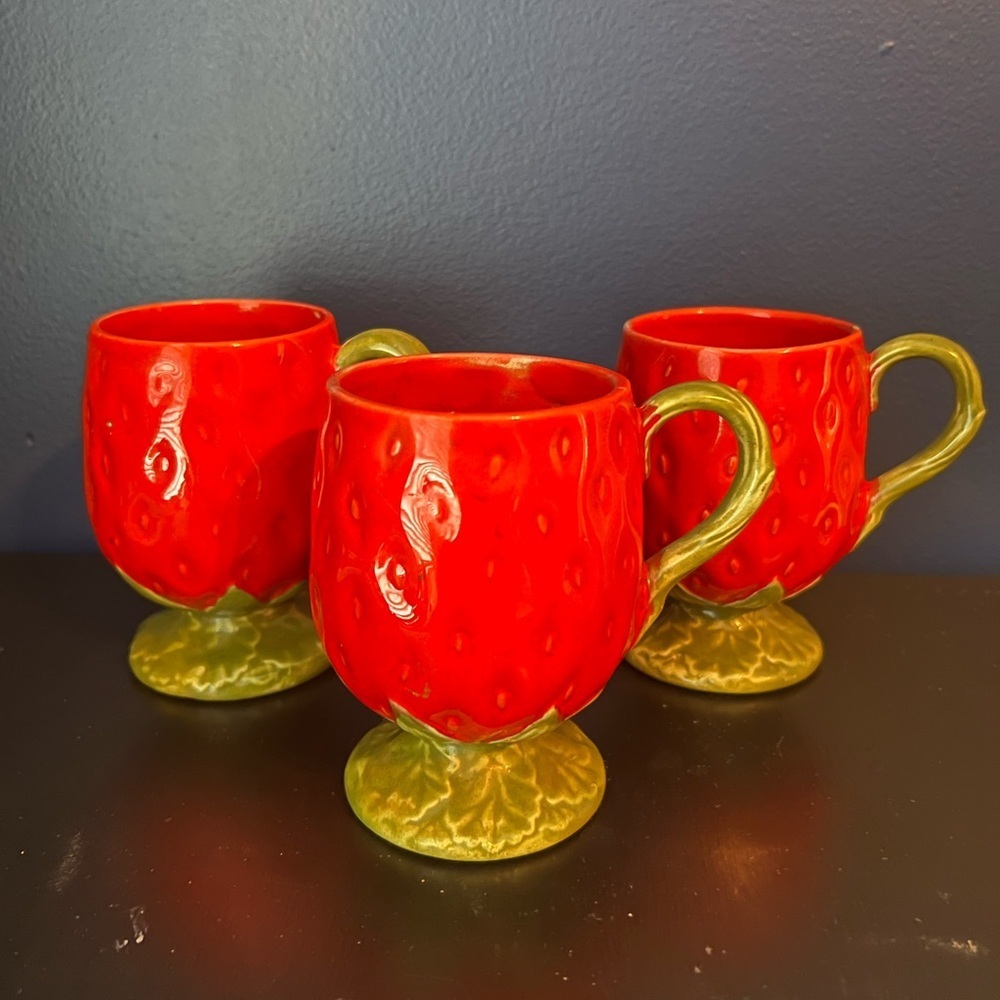Vintage Strawberry Mugs Set of 3